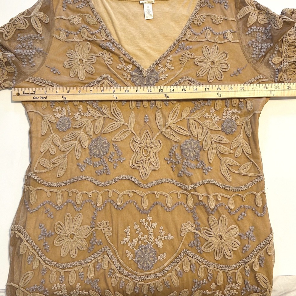 Sundance‎ Duchess Dress Women Mesh Embroidered V-Neck XL Tan Floral Boho Wedding - Picture 5 of 8
